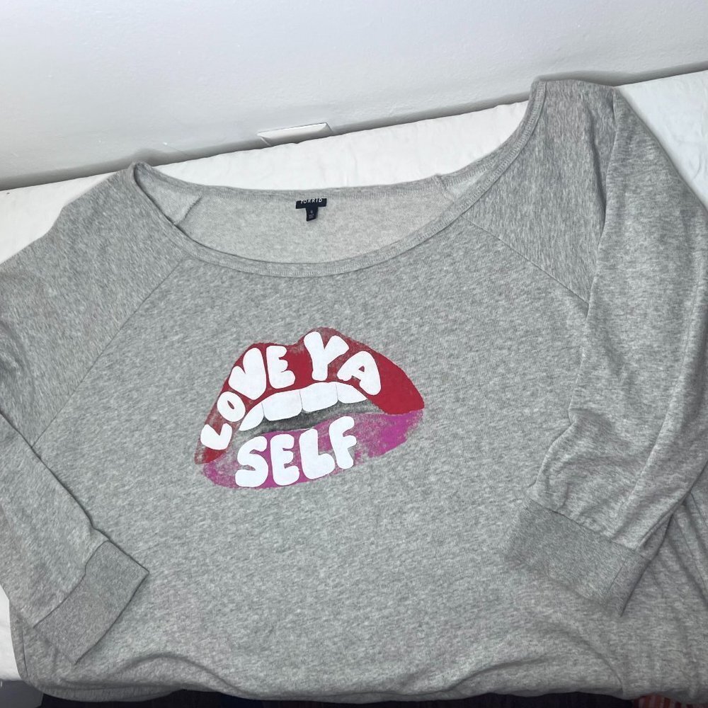 Torrid Gray Sweatshirt with Red and White Graphic